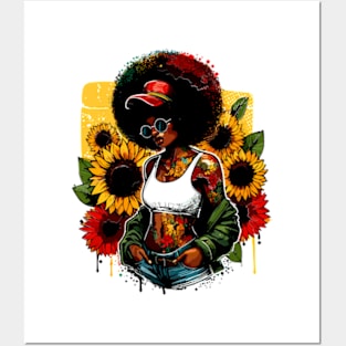 Juneteenth African American Black History Queen Sunflower Posters and Art